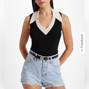 NWT Express Silky Soft Fitted Tipped V-Neck sleeveless Polo Sweater